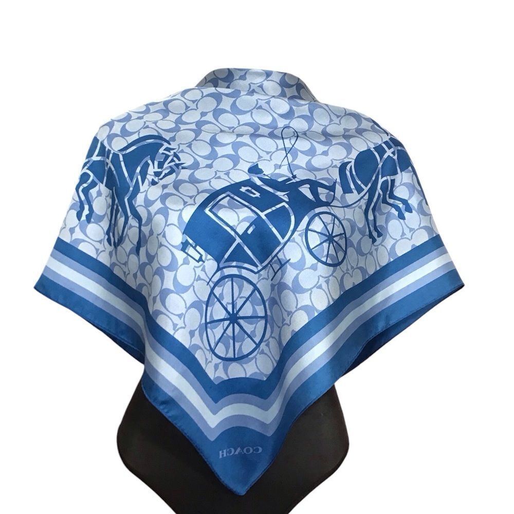 Coach Blue Monogram Horse And Carriage Square Scarf